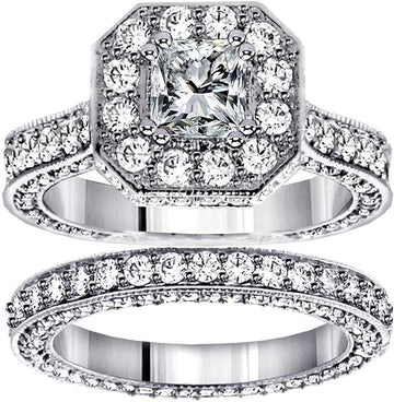 4 1/2 CT TW GIA Certified Princess Cut Designer Engagement Bridal Set in Platinum